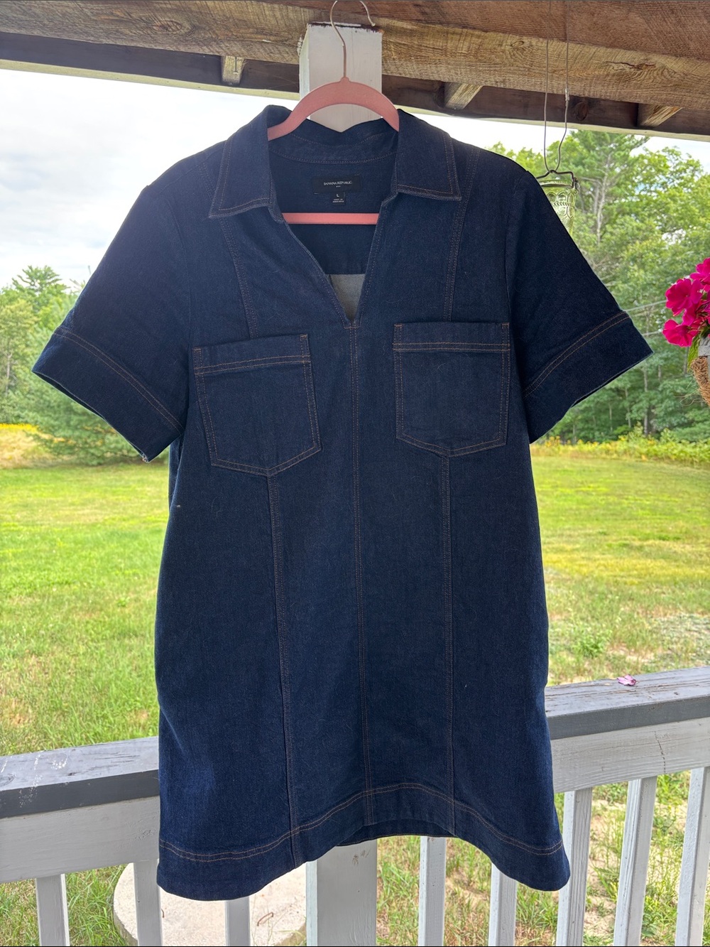Banana Republic Dark Blue Denim Button-Down Shirt Dress